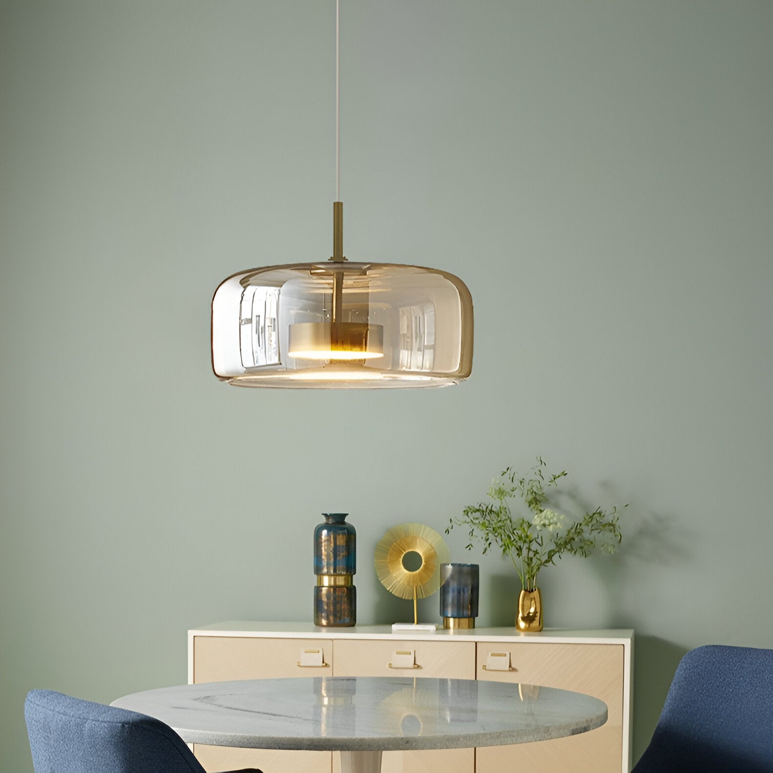 Pendant Light Hand Blown Glass Ø38.0 cm Smoked Grey Dining Room Kitchen Island Adjustable LED Hanging Ceiling Lamp | Thomler
