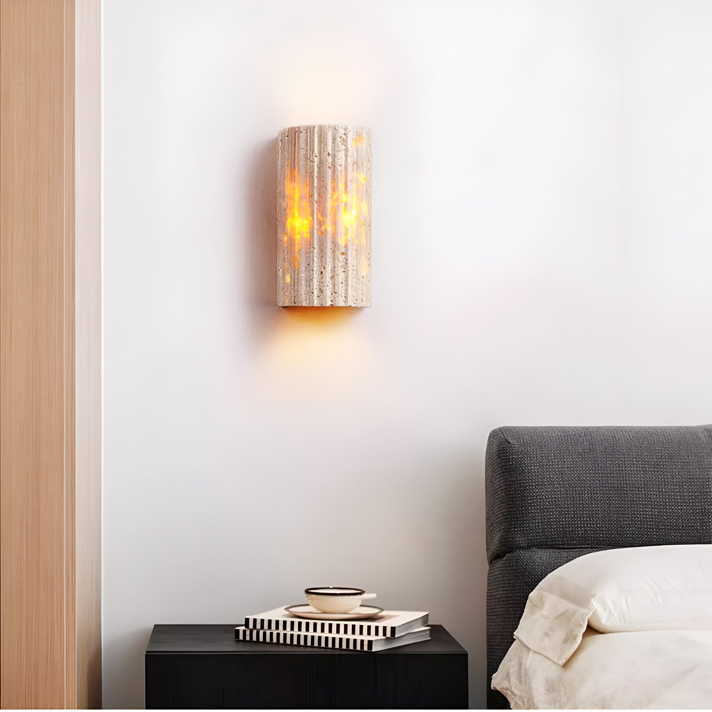 Wall Lamp Travertine Stone 6.5 in Up Down Outdoor Indoor Garden Patio Sconce Ambient Lighting Fixture | Thomler