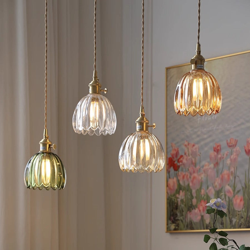 Pendant Light Ribbed Glass 12.0 cm Transparent Dining Room Kitchen Island Hanging Ceiling Lamp | Thomler