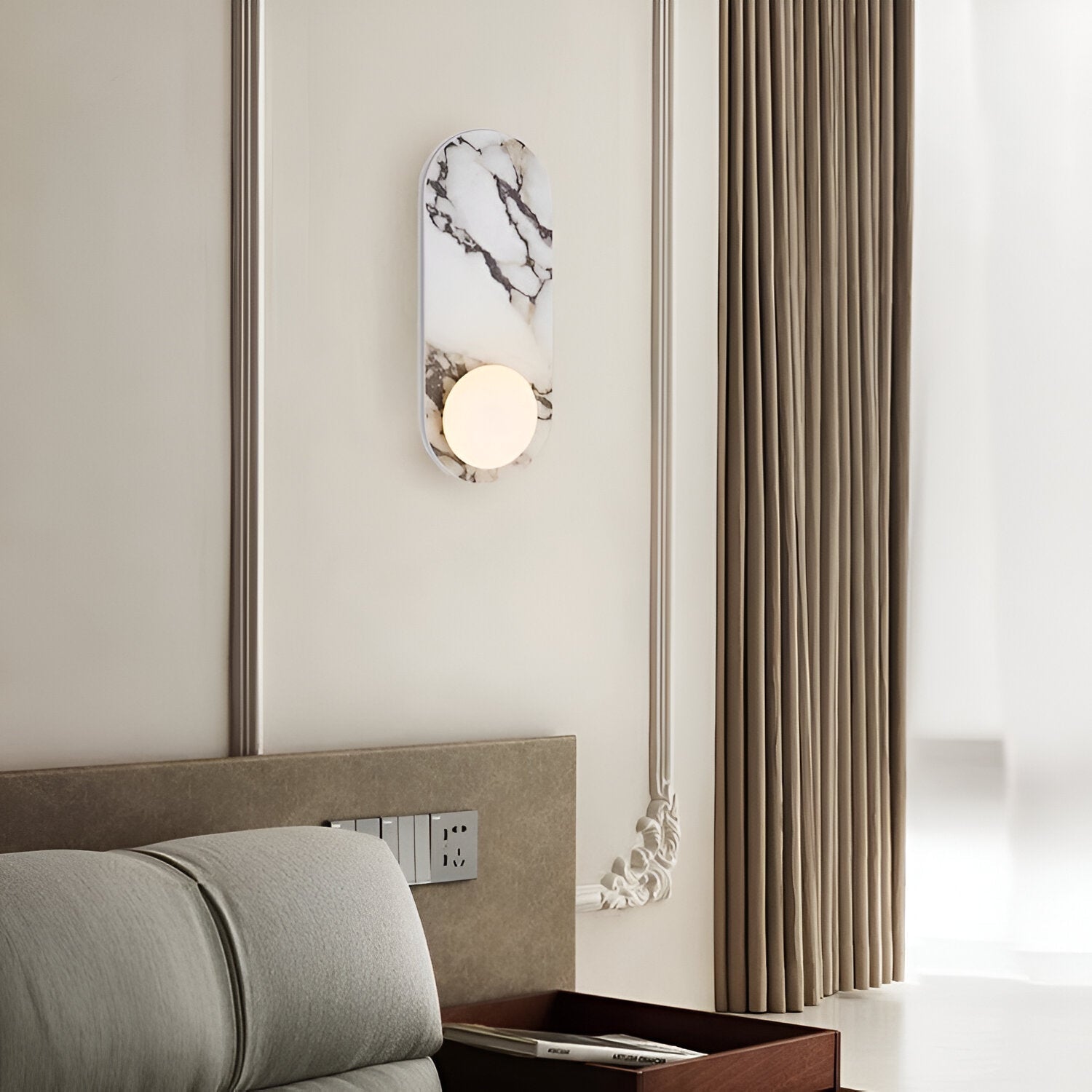 Wall Lamp Marble Glass 13.8 in Warm LED Bedroom Hallway Modern Minimalist Sconce Lighting Fixture | Thomler