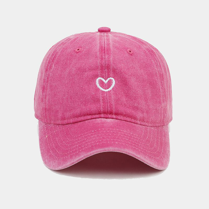 Washed Cotton Baseball Cap with Open-Back for High Ponytails & Messy Buns – Adjustable Retro Style Hat with Embroidered Heart | Thomler