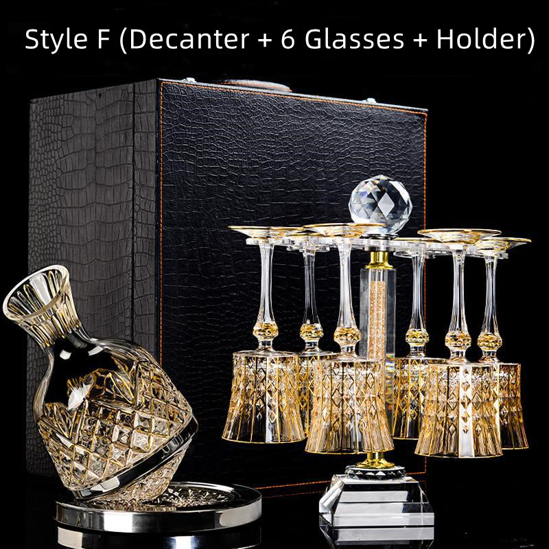 Embossed Gold Accent Wine Glass & Decanter Set with Carrying Case for Elegant Entertaining | Thomler