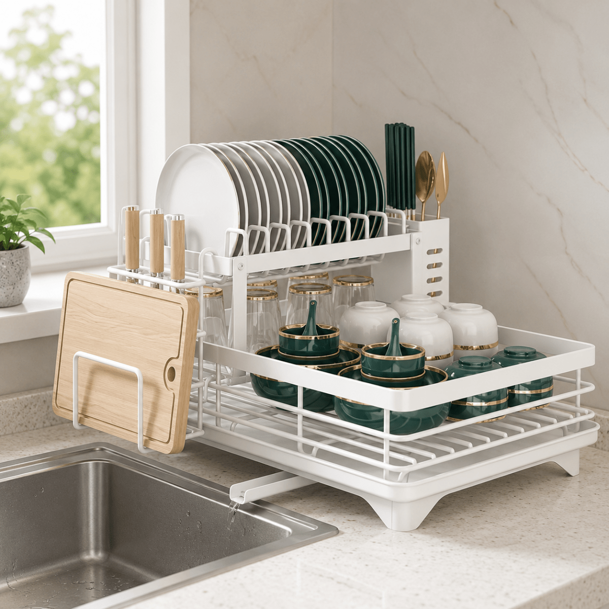 Roll-Up Dish Drying Rack Over Sink – Stainless Steel Mat with Silicone Edges for Countertop Space Saving | Thomler