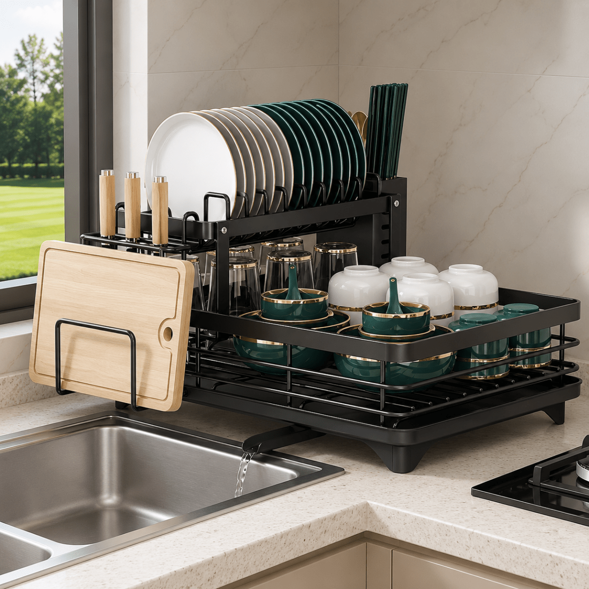 Roll-Up Dish Drying Rack Over Sink – Stainless Steel Mat with Silicone Edges for Countertop Space Saving | Thomler