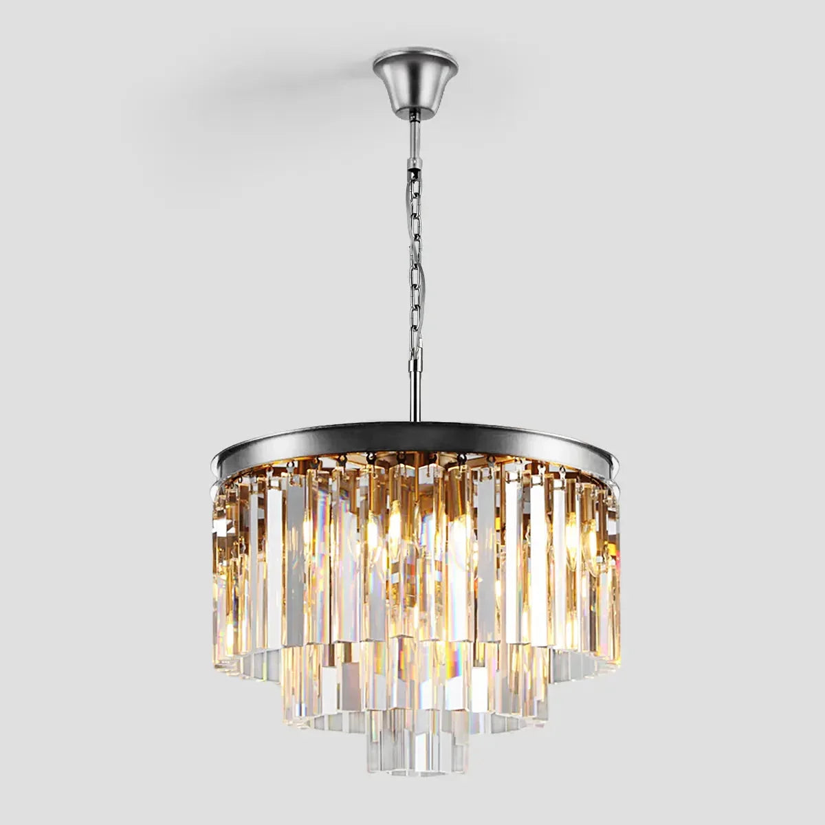 Tiered Crystal Chandelier with Cascading Glass Rods – Multi-Level Statement Lighting for Dining Room & Foyer – Brass, Black & Nickel Finish | Thomler