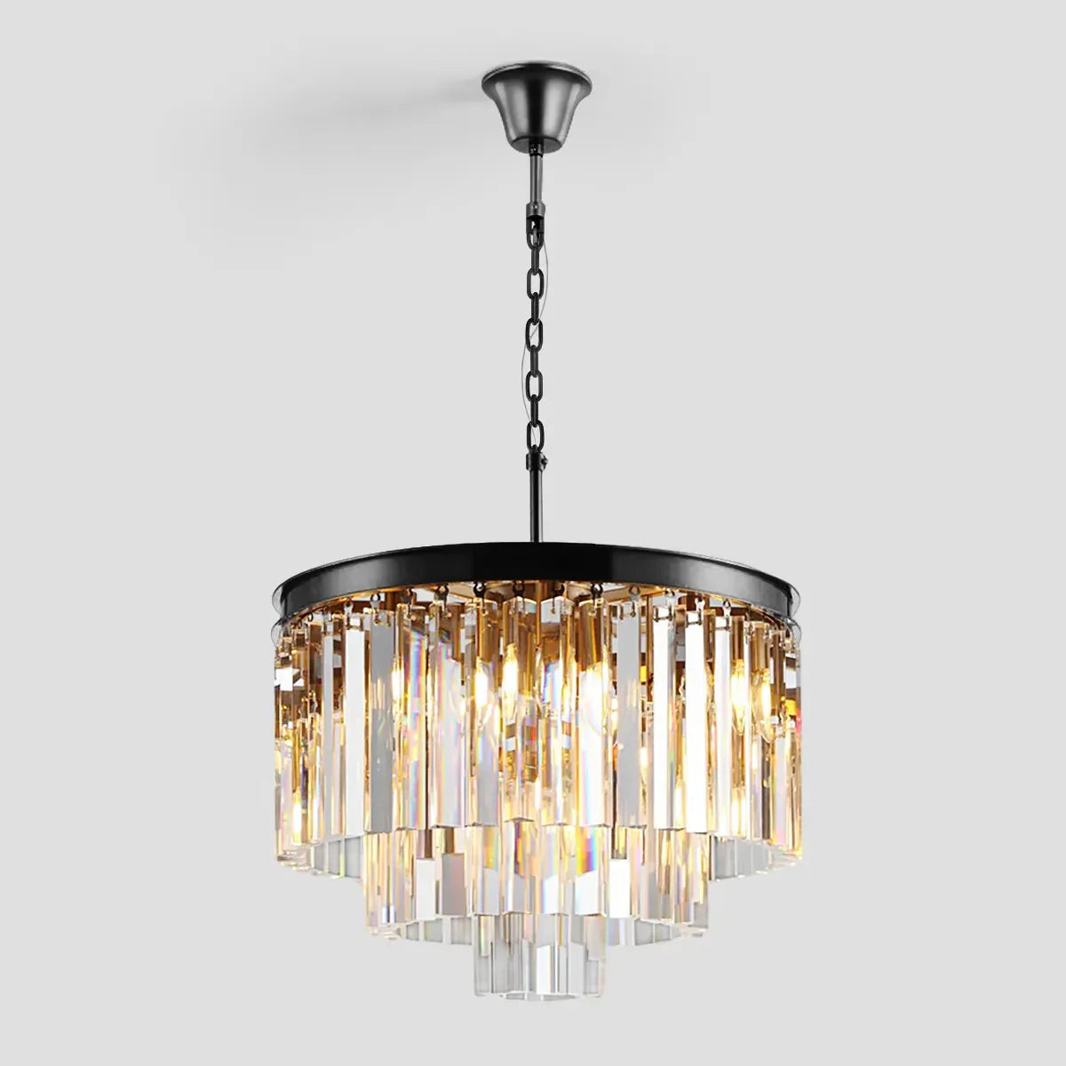 Tiered Crystal Chandelier with Cascading Glass Rods – Multi-Level Statement Lighting for Dining Room & Foyer – Brass, Black & Nickel Finish | Thomler