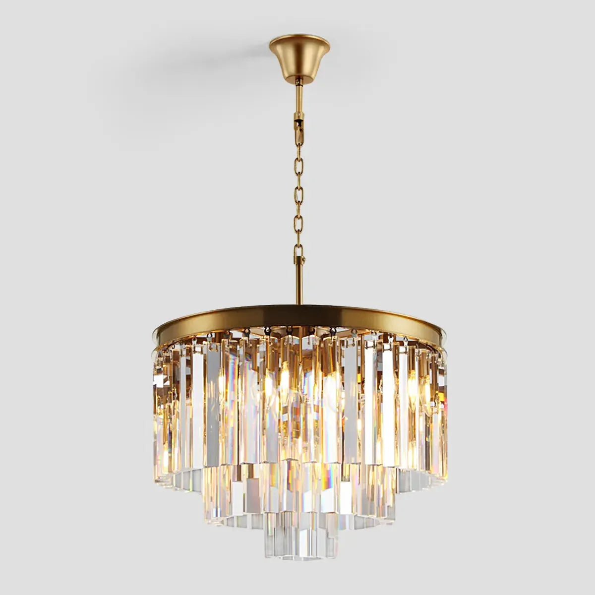 Tiered Crystal Chandelier with Cascading Glass Rods – Multi-Level Statement Lighting for Dining Room & Foyer – Brass, Black & Nickel Finish | Thomler