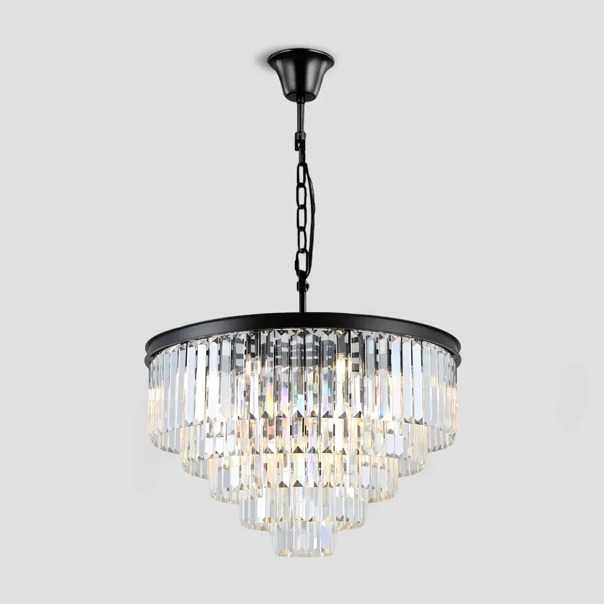 Tiered Crystal Chandelier with Cascading Glass Rods – Multi-Level Statement Lighting for Dining Room & Foyer – Brass, Black & Nickel Finish | Thomler
