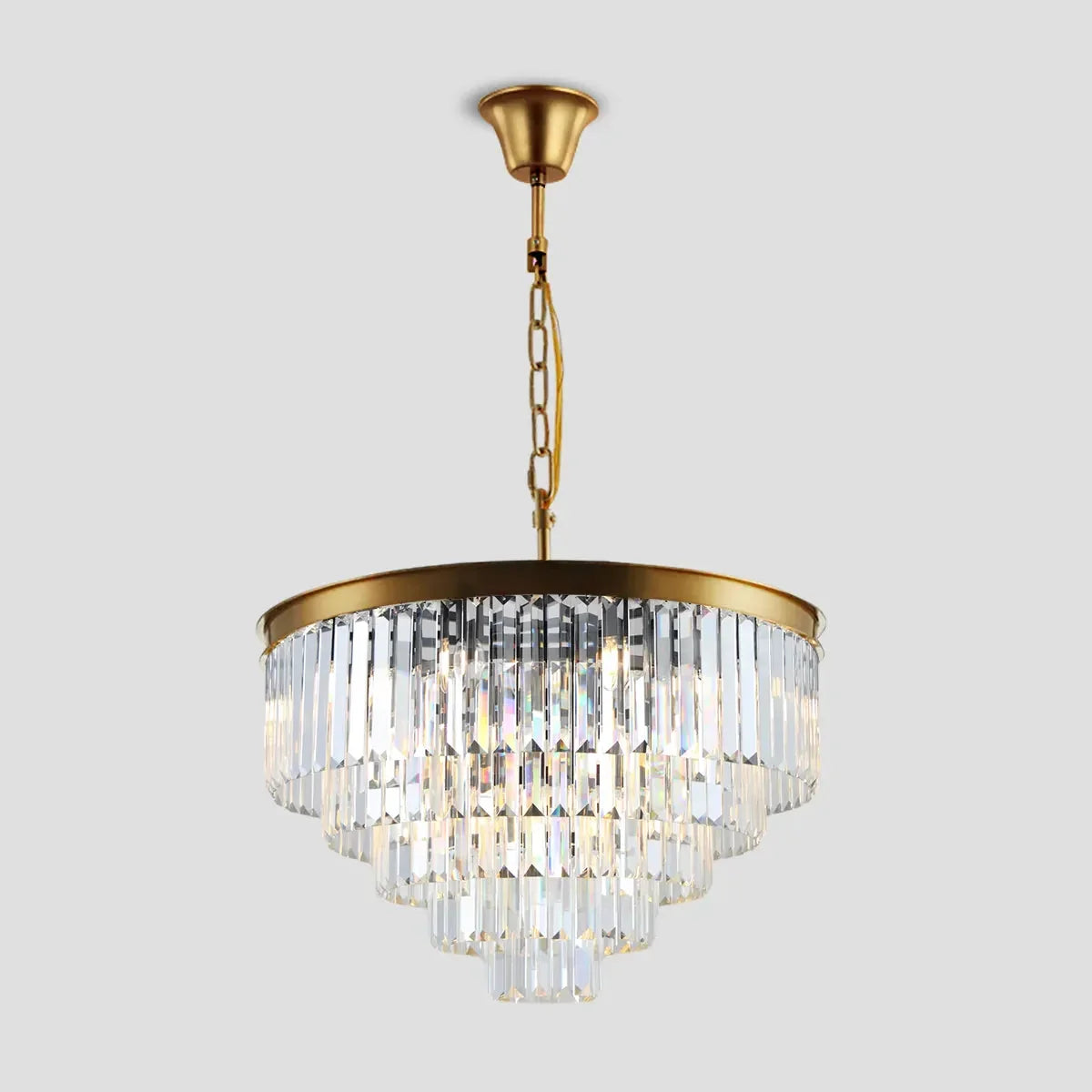 Tiered Crystal Chandelier with Cascading Glass Rods – Multi-Level Statement Lighting for Dining Room & Foyer – Brass, Black & Nickel Finish | Thomler