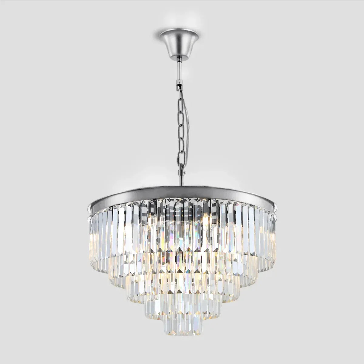 Tiered Crystal Chandelier with Cascading Glass Rods – Multi-Level Statement Lighting for Dining Room & Foyer – Brass, Black & Nickel Finish | Thomler