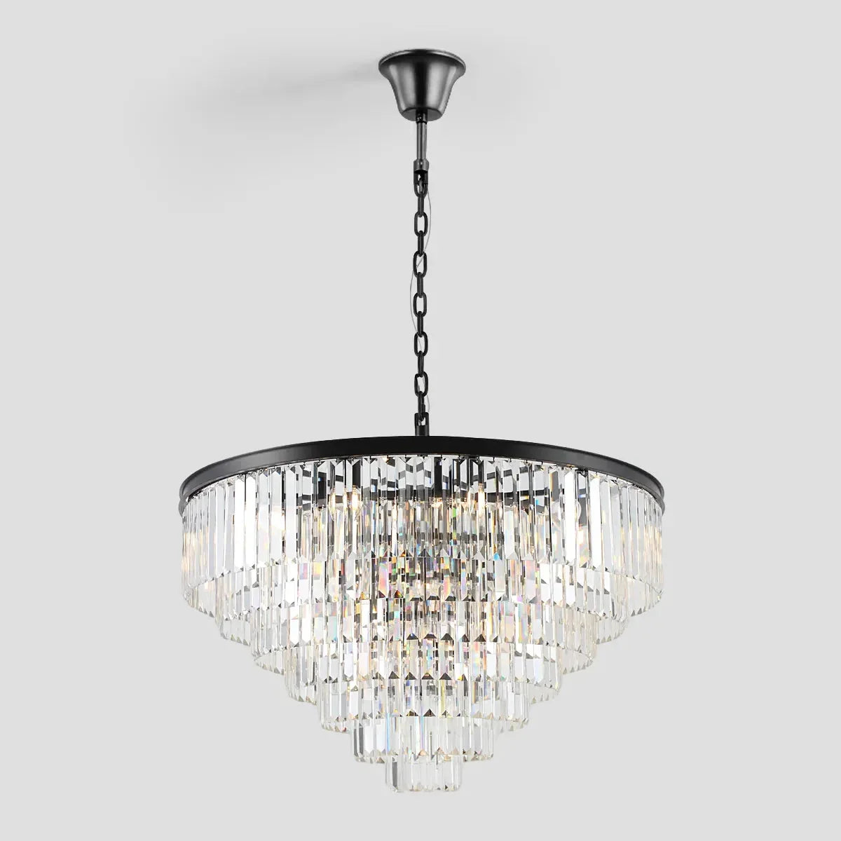 Tiered Crystal Chandelier with Cascading Glass Rods – Multi-Level Statement Lighting for Dining Room & Foyer – Brass, Black & Nickel Finish | Thomler