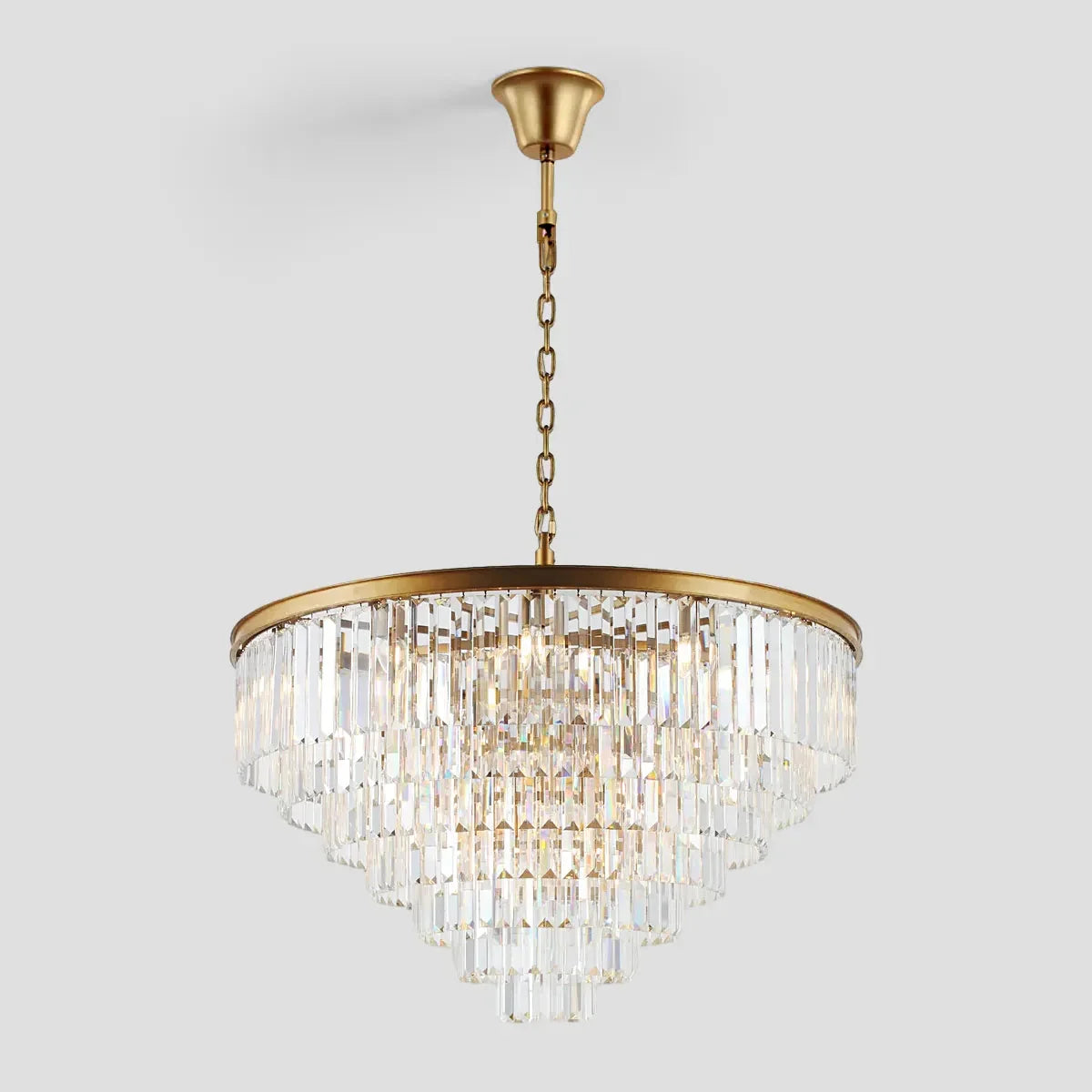 Tiered Crystal Chandelier with Cascading Glass Rods – Multi-Level Statement Lighting for Dining Room & Foyer – Brass, Black & Nickel Finish | Thomler