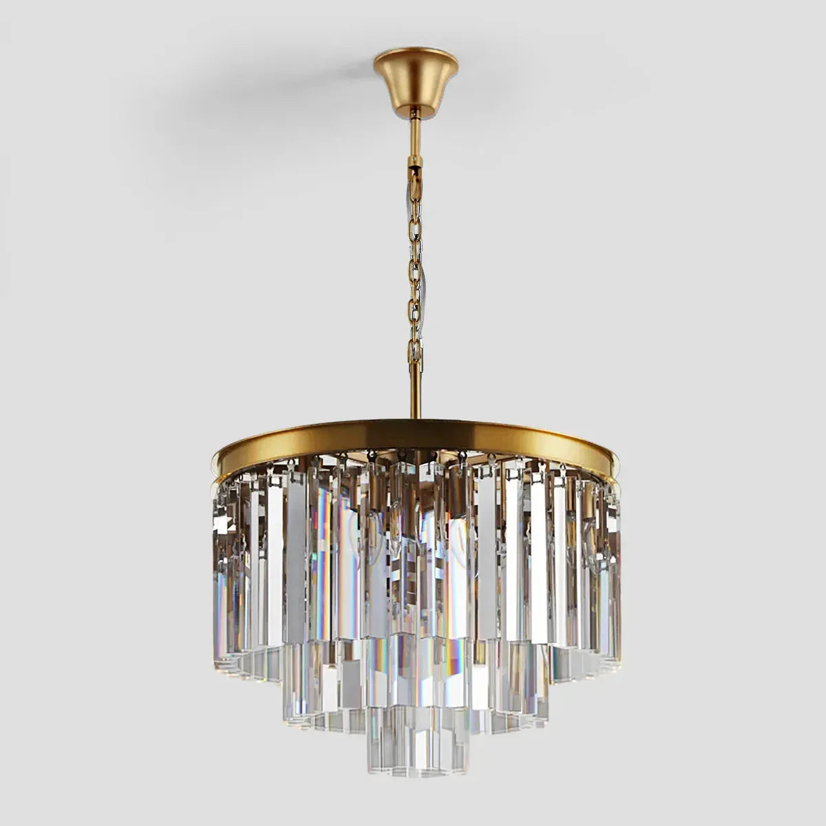 Tiered Crystal Chandelier with Cascading Glass Rods – Multi-Level Statement Lighting for Dining Room & Foyer – Brass, Black & Nickel Finish | Thomler