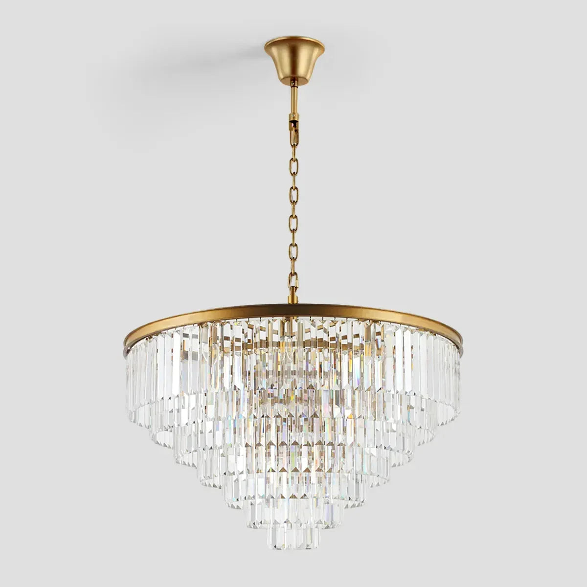 Tiered Crystal Chandelier with Cascading Glass Rods – Multi-Level Statement Lighting for Dining Room & Foyer – Brass, Black & Nickel Finish | Thomler