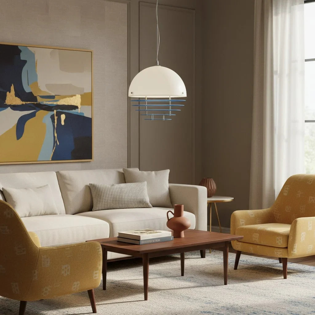 Pendant Light Glass Dome 12 in White Orange Klein Blue Dining Room Living Area Ambient Lighting Artistic Modern | Thomler