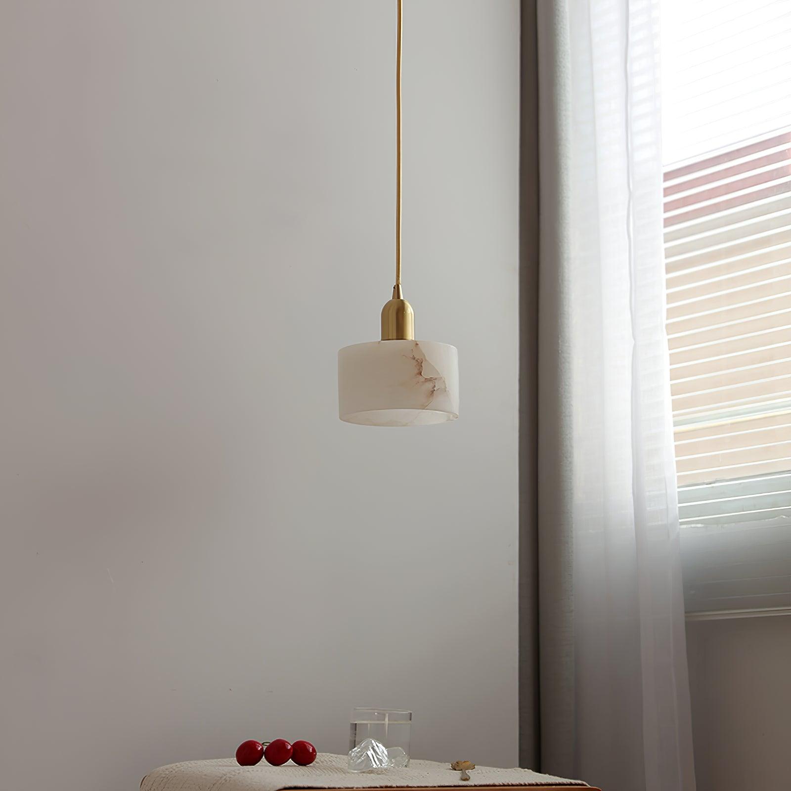 Pendant Light Alabaster Stone 5.5 in White Brass Dining Room Kitchen Hanging Ceiling Lamp Modern Minimalist | Thomler