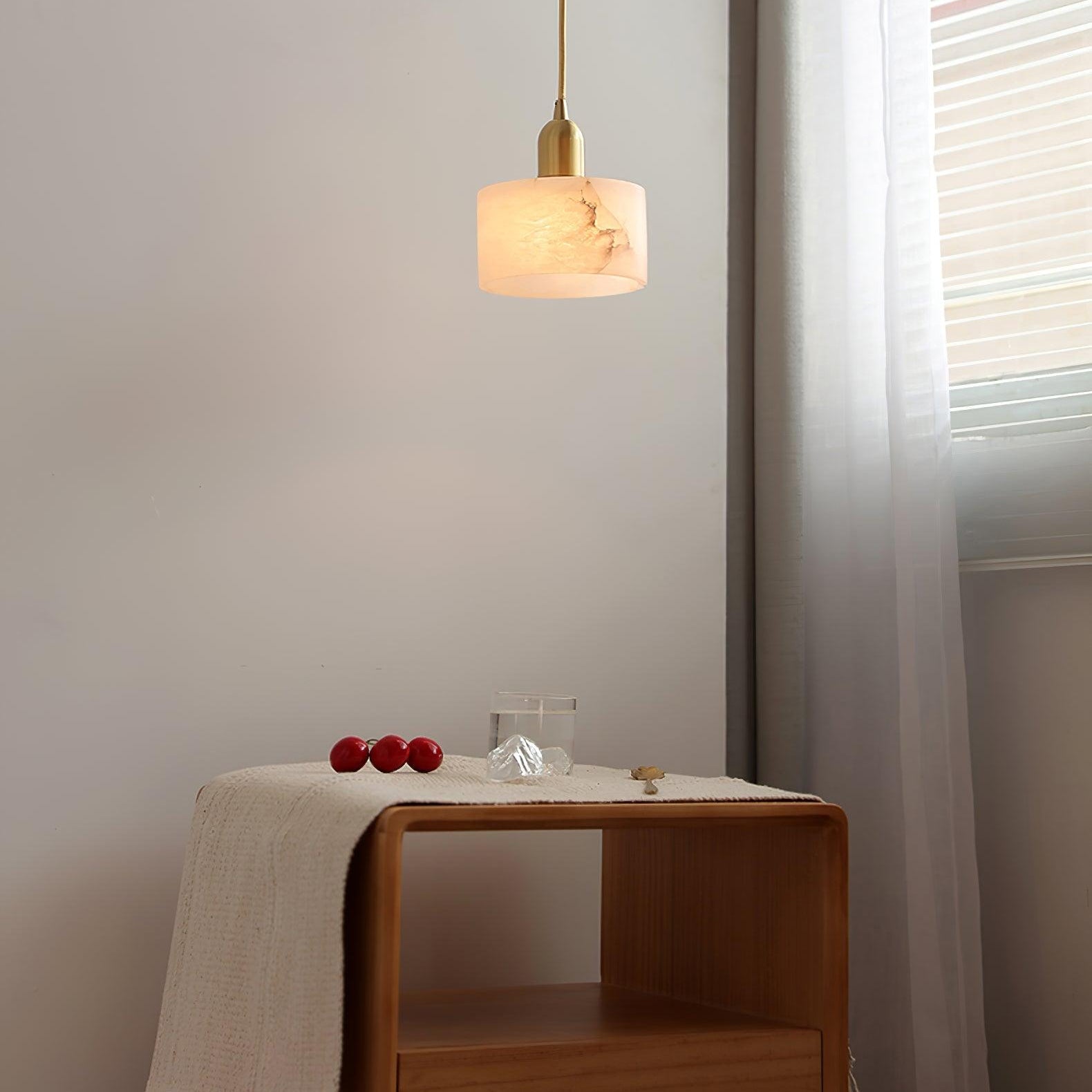 Pendant Light Alabaster Stone 5.5 in White Brass Dining Room Kitchen Hanging Ceiling Lamp Modern Minimalist | Thomler