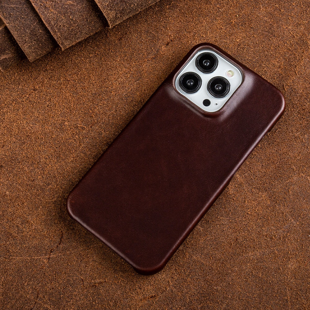 Wax-Finished Genuine Leather iPhone Case with MagSafe Compatibility for iPhone 13, 14, 15, 16 Series | Protective Slim-Fit Cover | Thomler