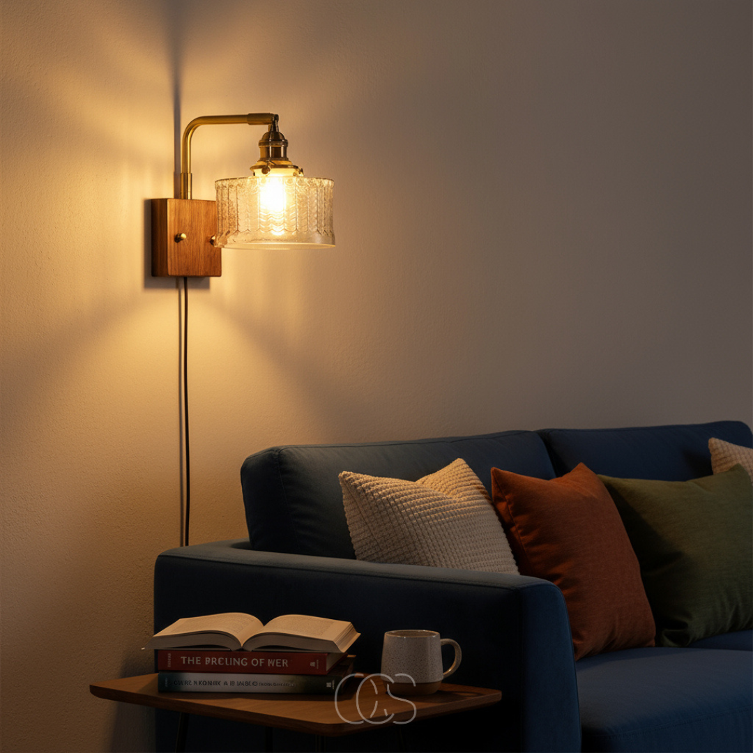 Classic Wall Sconce with Glass Shade & Metal Frame for Living Room, Bedroom & Hallway - Vintage-Style LED Compatible Fixture for Home Decor | Thomler
