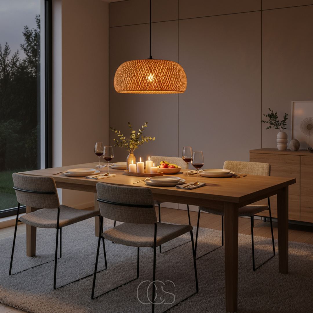 Woven Bamboo Pendant Light with Open Weave Shade – Adjustable Hanging Fixture for Dining Room, Kitchen Island & Entryway | Thomler