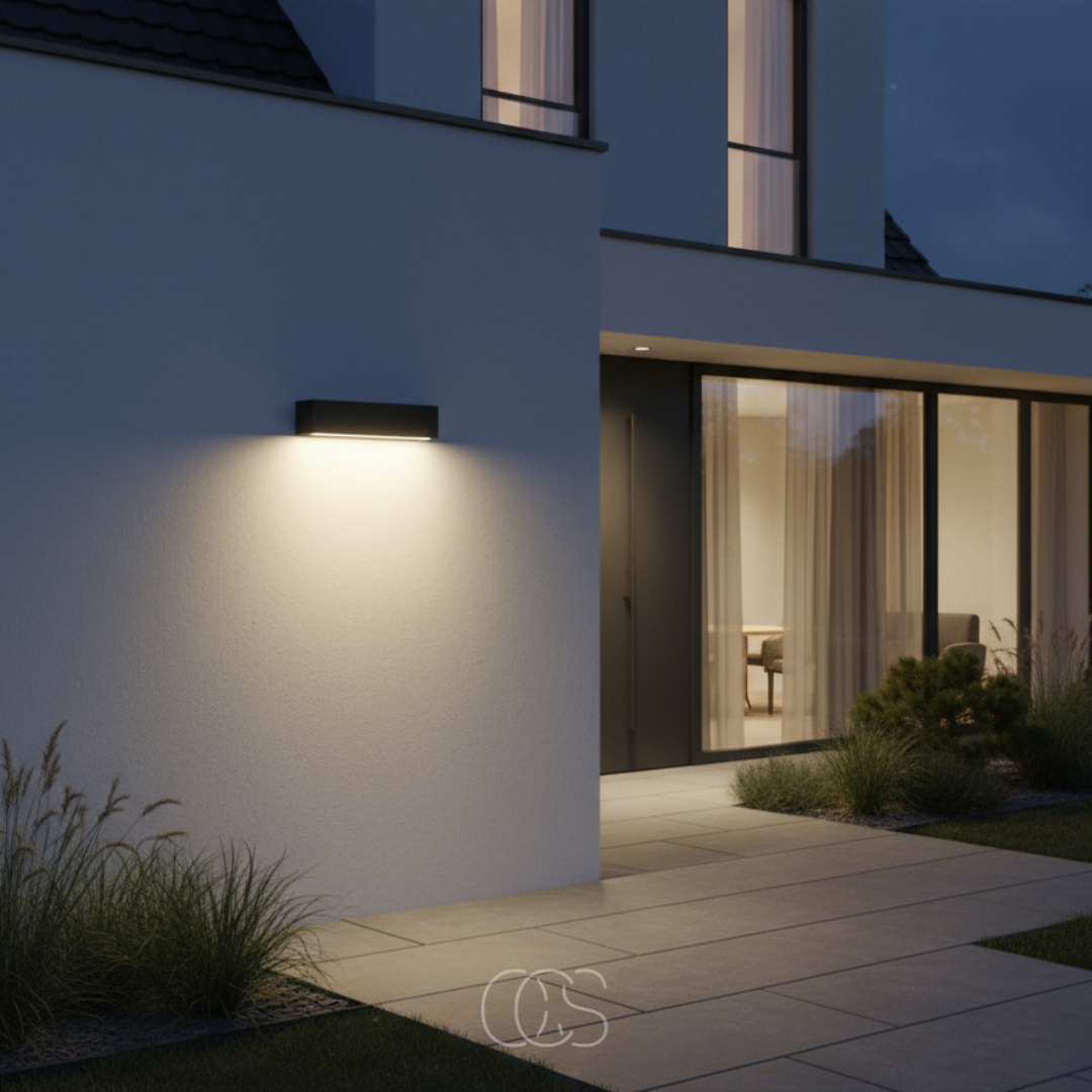 Modern Outdoor Wall Light Fixture – Downlight Sconce in Charcoal Aluminum – 897 Lumens Warm White LED – IP65 Weatherproof for Entryway | Thomler