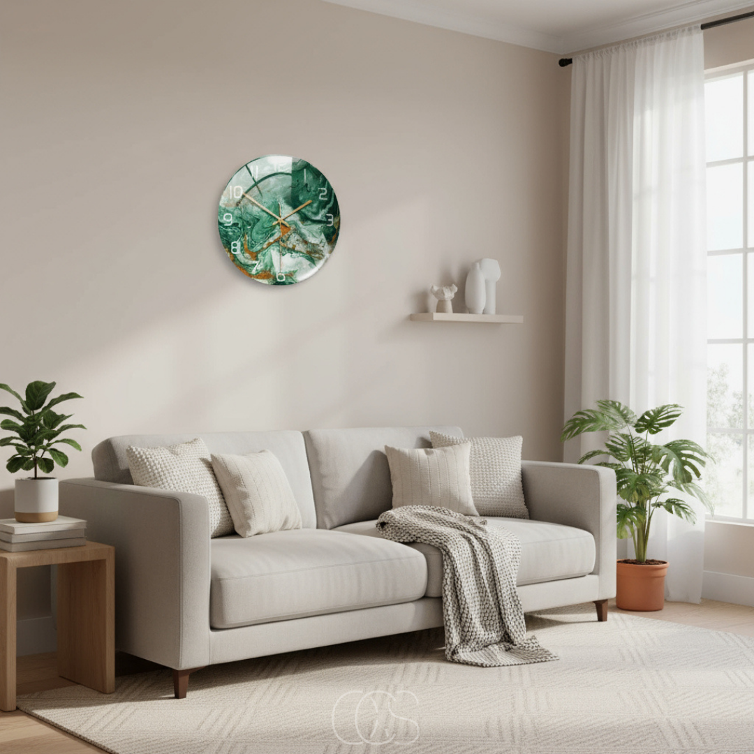 Marble Effect Silent Wall Clock 12 Inch Non-Ticking Decorative Modern Acrylic Round Clock for Living Room Bedroom Home Office | Thomler