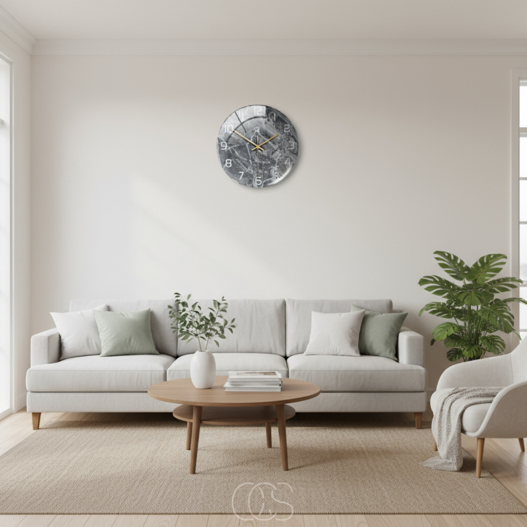 Marble Effect Silent Wall Clock 12 Inch Non-Ticking Decorative Modern Acrylic Round Clock for Living Room Bedroom Home Office | Thomler