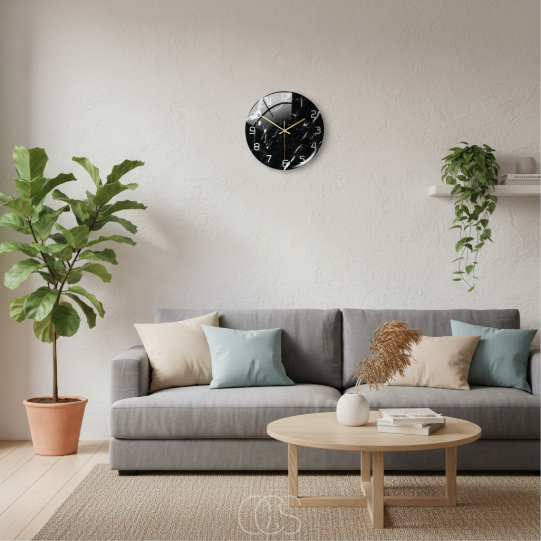 Marble Effect Silent Wall Clock 12 Inch Non-Ticking Decorative Modern Acrylic Round Clock for Living Room Bedroom Home Office | Thomler