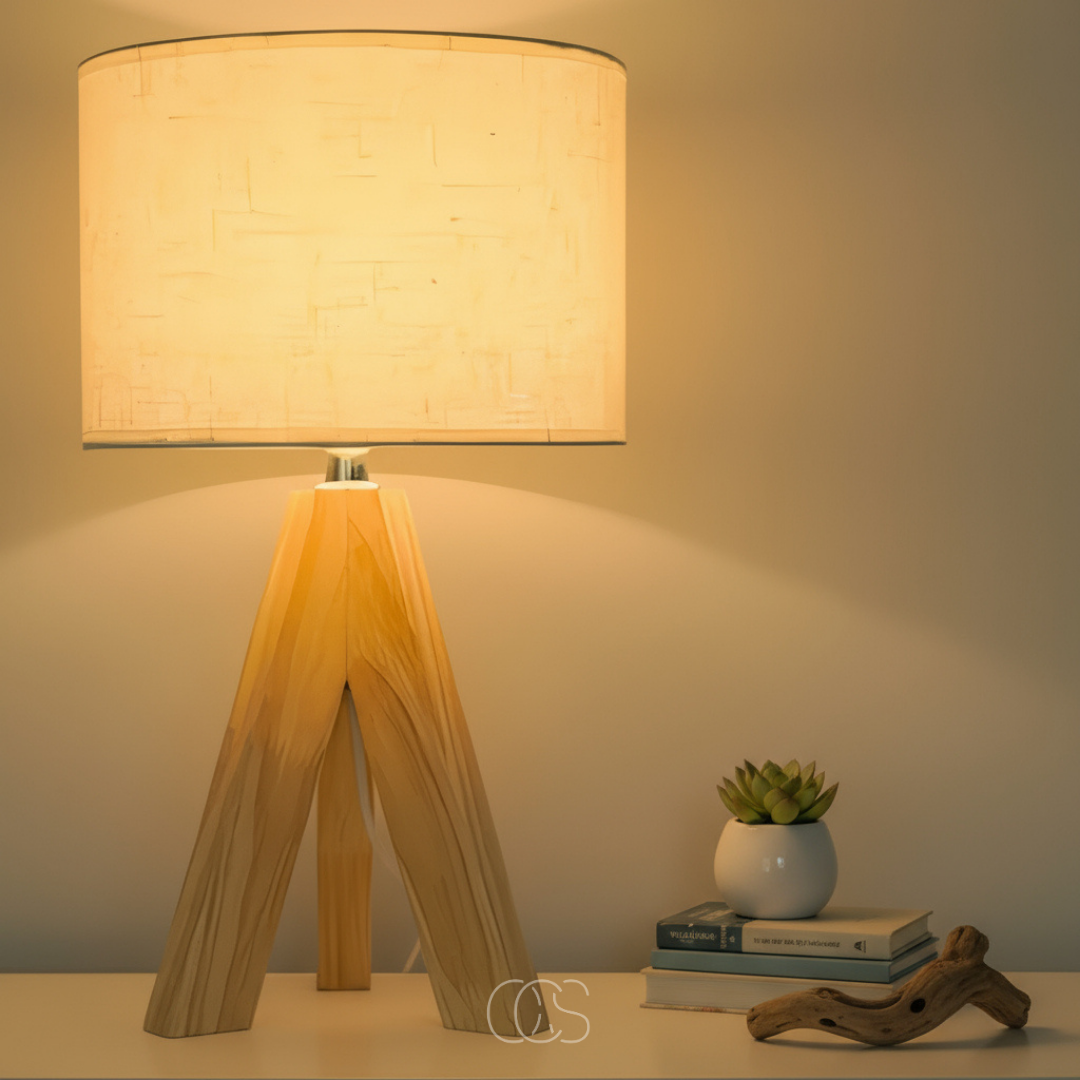 Compact Wood Table Lamp with Fabric Shade for Bedside, Dresser & Living Room | Warm Ambient Light | E14 Socket | Modern Minimalist Style | Thomler