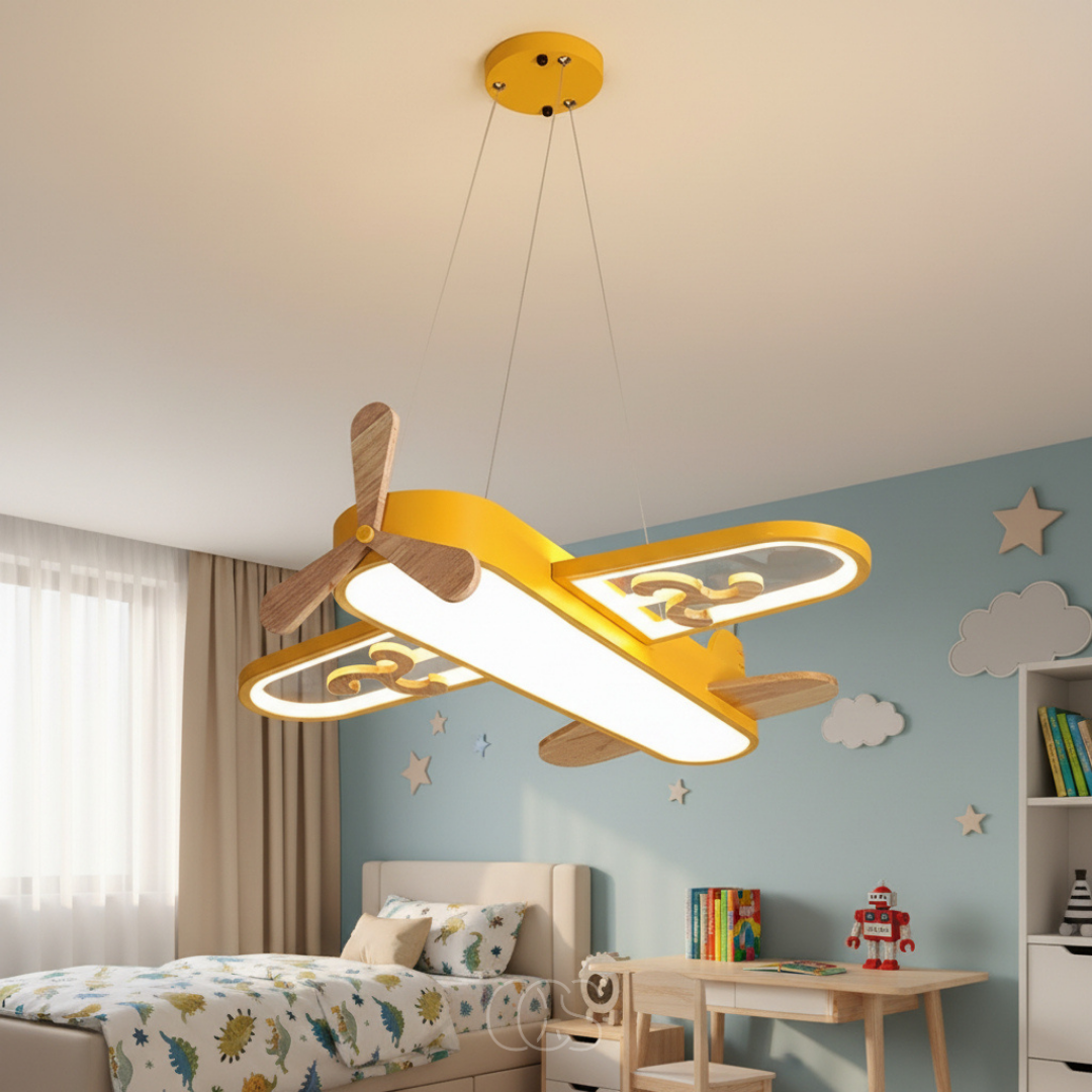 Pendant Light Acrylic Iron 55.0 cm Yellow Children Bedroom Airplane LED Dimmable Nursery Playroom Ceiling Hanging Lamp | Thomler