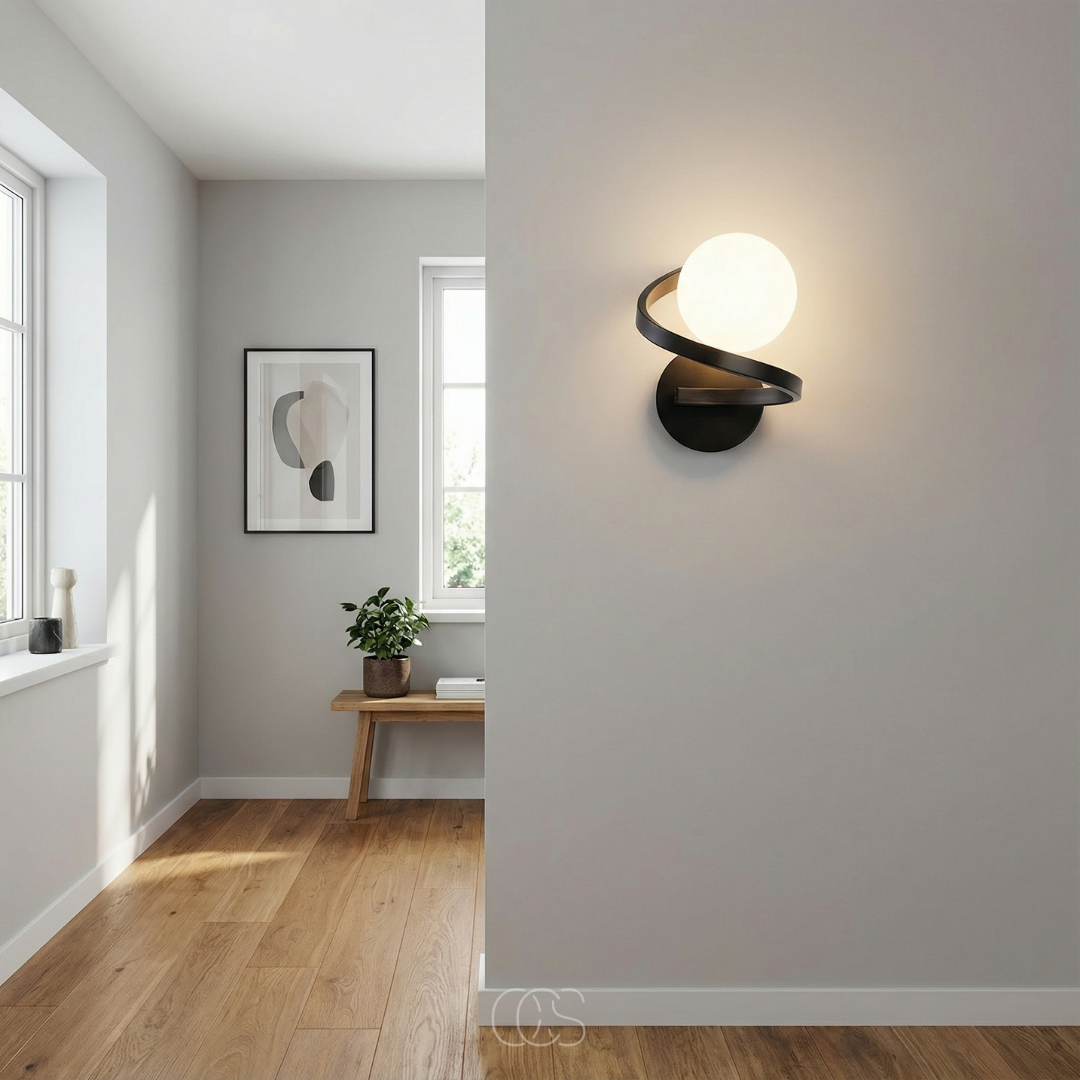 Modern Glass Globe Wall Sconce – Frosted Sphere Light with Metal Frame for Bedroom, Bathroom & Living Room – IP44 Rated G9 Fixture | Thomler