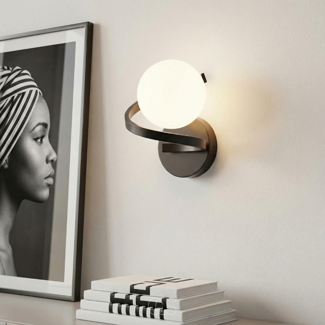 Modern Glass Globe Wall Sconce – Frosted Sphere Light with Metal Frame for Bedroom, Bathroom & Living Room – IP44 Rated G9 Fixture | Thomler