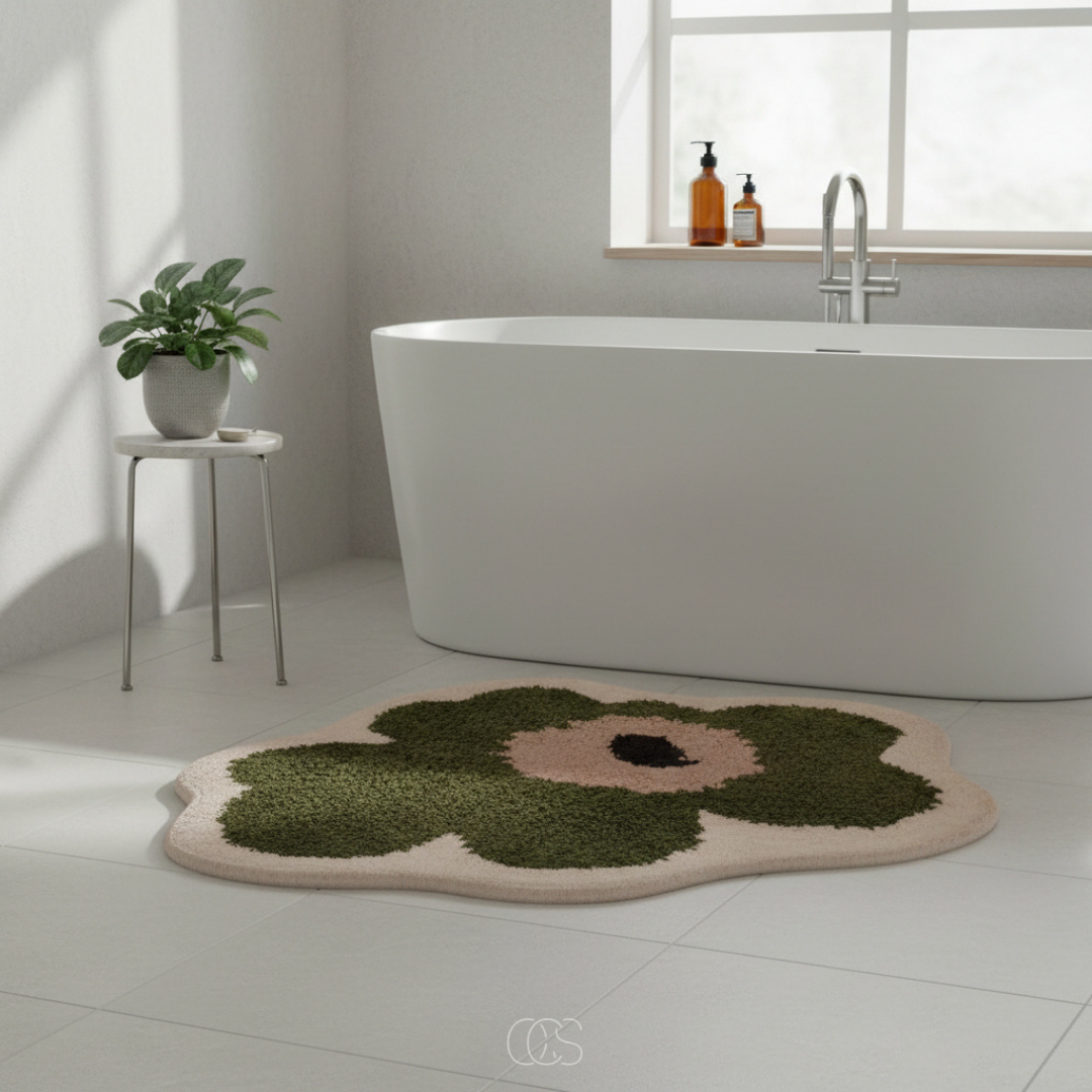 Flower-Shaped Bathroom Rug with Non-Slip Backing – Soft Absorbent Polyester Bath Mat for Shower, Bedroom, Kids Room | Thomler