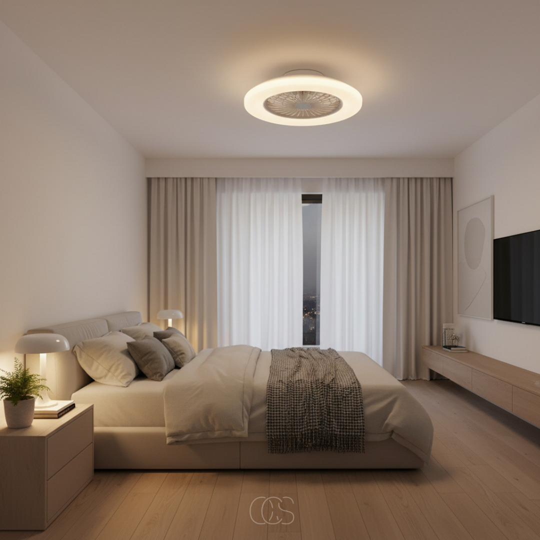 18-inch LED Ceiling Fan with Dimmable Ring Light & Remote – Ultra-Quiet DC Motor, Reversible Blades, 2400 Lumens – Modern White | Thomler