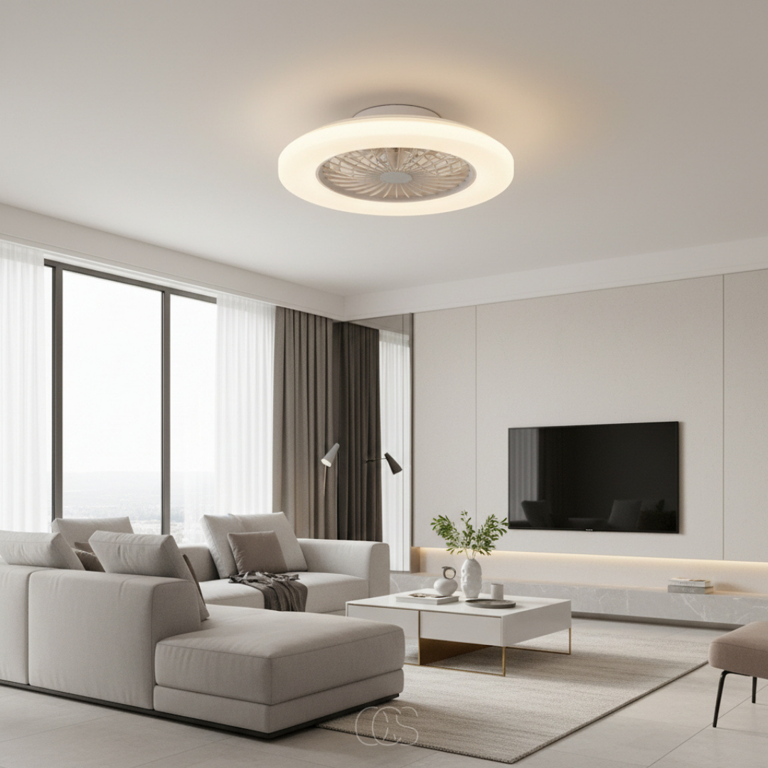 18-inch LED Ceiling Fan with Dimmable Ring Light & Remote – Ultra-Quiet DC Motor, Reversible Blades, 2400 Lumens – Modern White | Thomler
