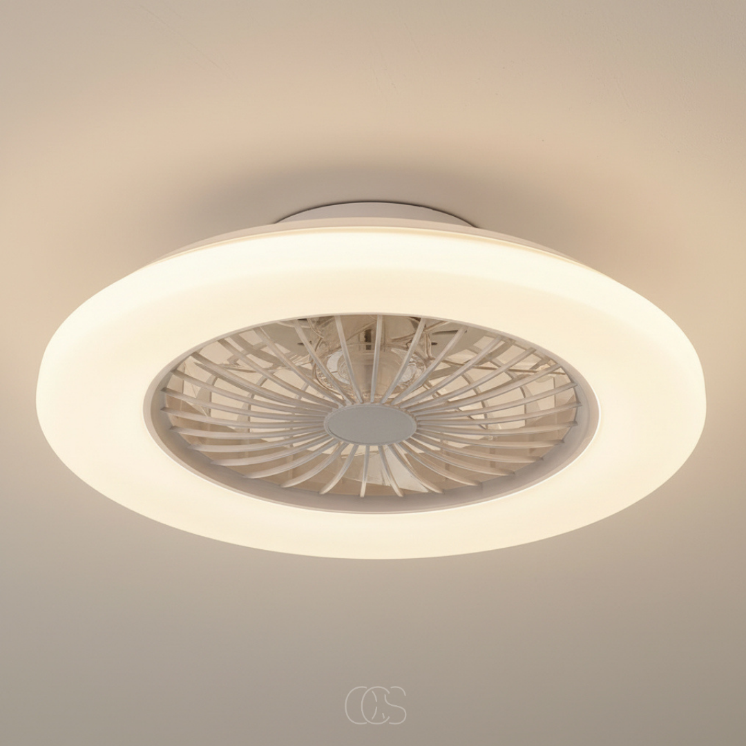 18-inch LED Ceiling Fan with Dimmable Ring Light & Remote – Ultra-Quiet DC Motor, Reversible Blades, 2400 Lumens – Modern White | Thomler