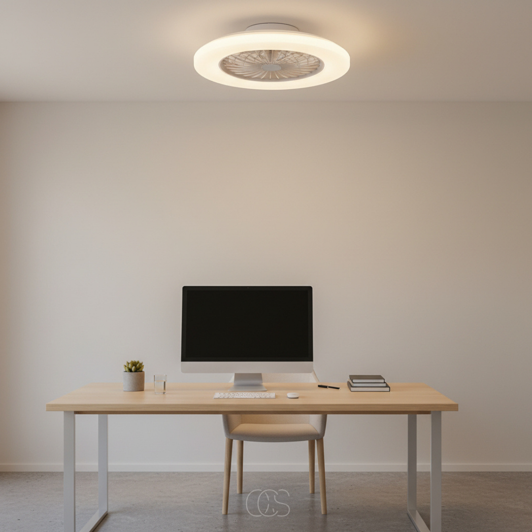 18-inch LED Ceiling Fan with Dimmable Ring Light & Remote – Ultra-Quiet DC Motor, Reversible Blades, 2400 Lumens – Modern White | Thomler