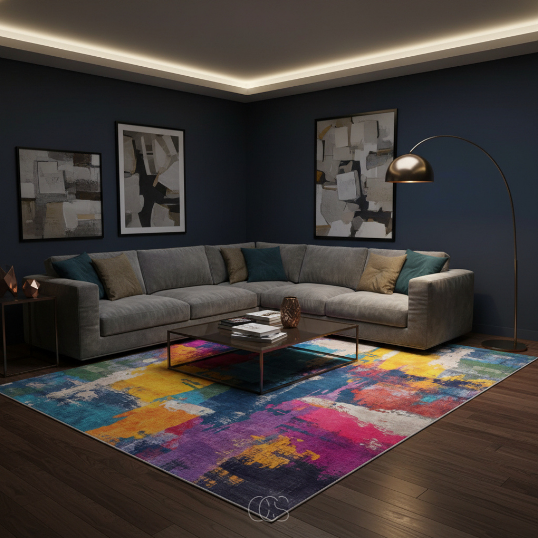 Multicolor Abstract Area Rug 6.6x7.5 ft Low-Pile Polyester Marble Wave Living Room Dining Room Bedroom Rug Soft Chenille Woven Modern | Thomler