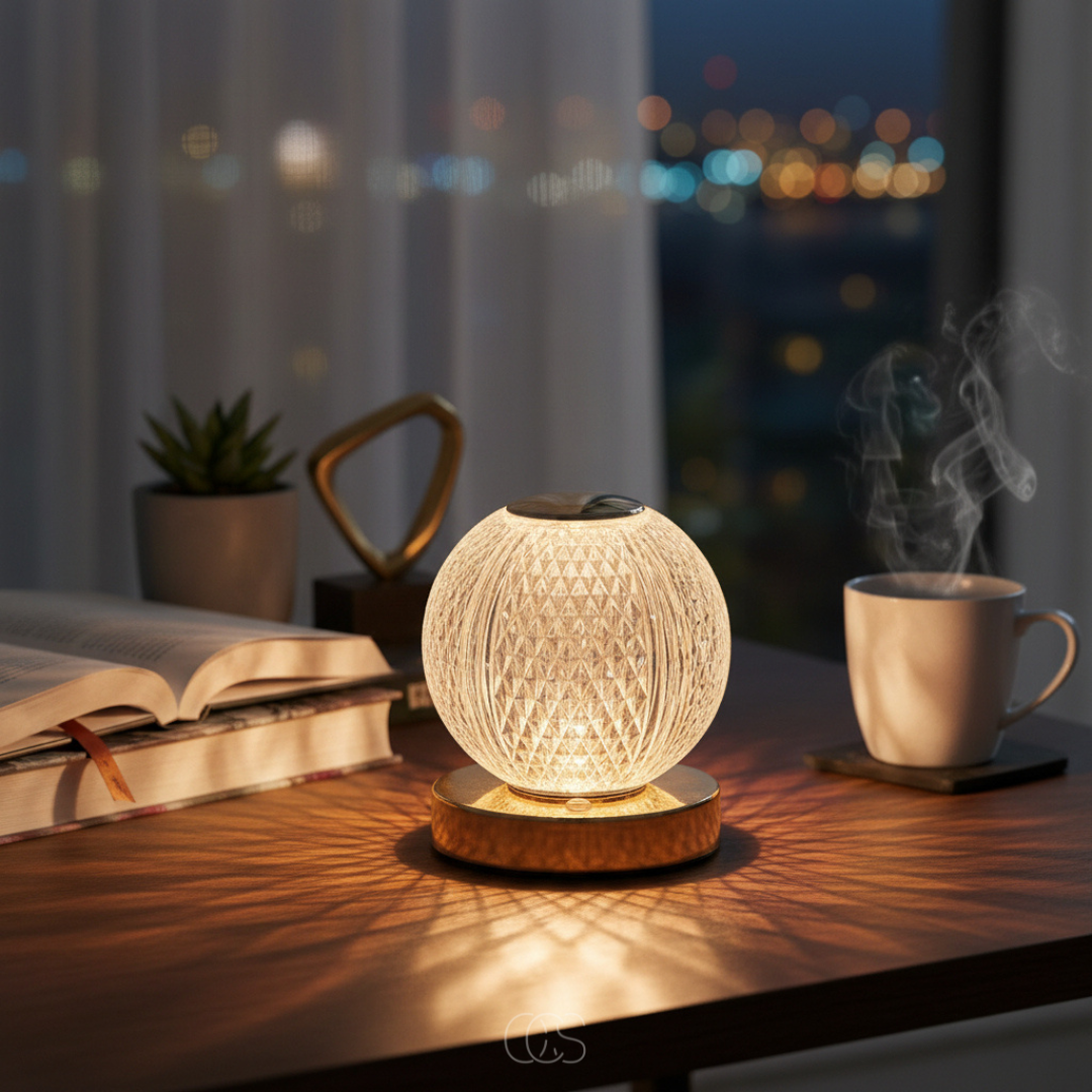 Cordless LED Crystal Globe Table Lamp - Touch Control Dimmable Accent Light with 3 Color Temperatures - Rechargeable Battery Operated | Thomler