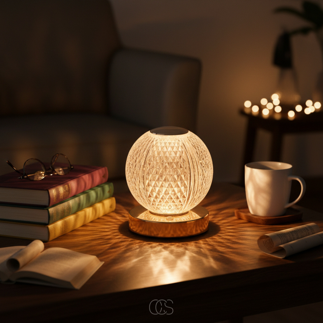 Cordless LED Crystal Globe Table Lamp - Touch Control Dimmable Accent Light with 3 Color Temperatures - Rechargeable Battery Operated | Thomler