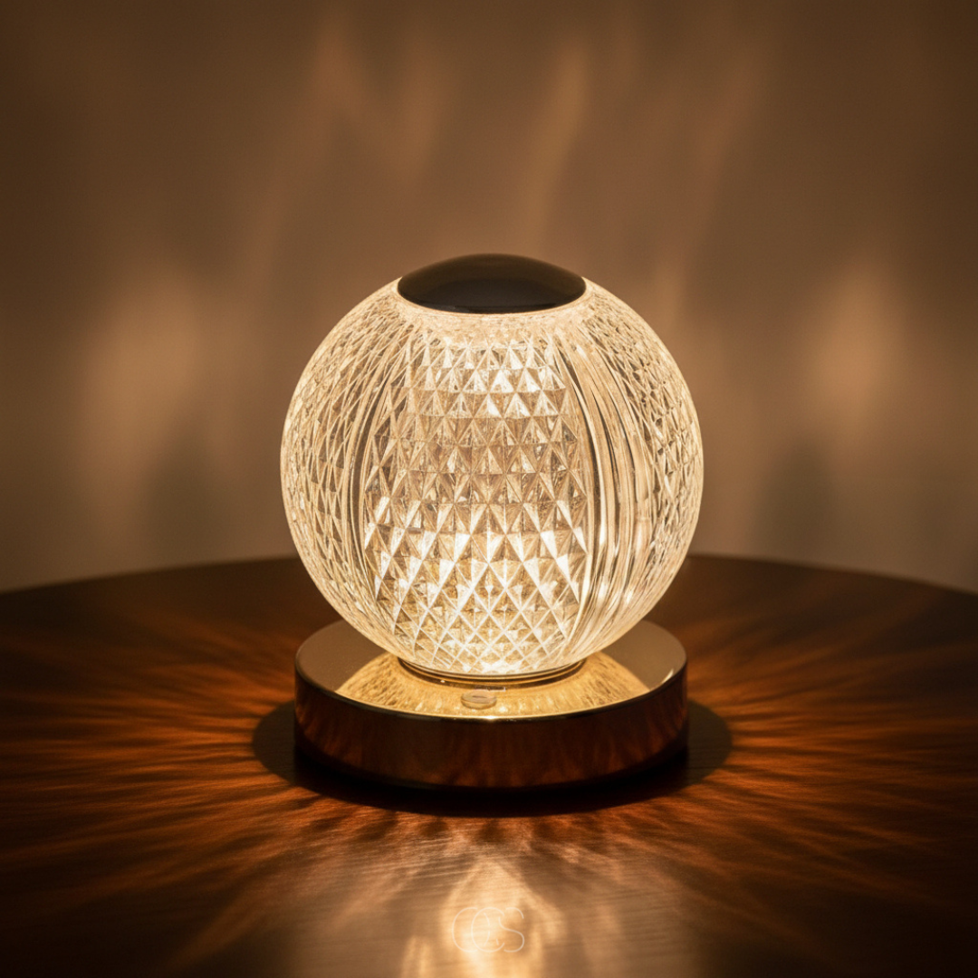 Cordless LED Crystal Globe Table Lamp - Touch Control Dimmable Accent Light with 3 Color Temperatures - Rechargeable Battery Operated | Thomler