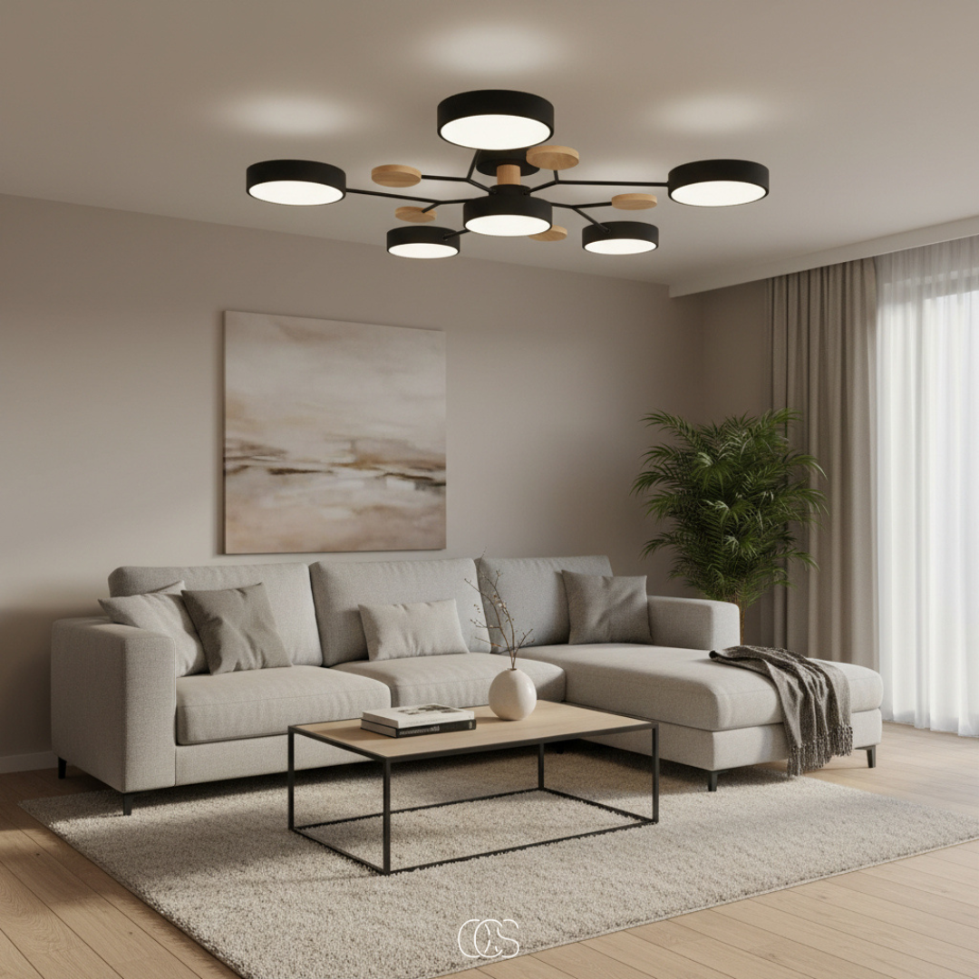 Round Multi-Light LED Ceiling Fixture – Metal Flush Mount Lamp with Integrated Bulbs, Even Ambient Lighting for Living Room, Dining Room | Thomler
