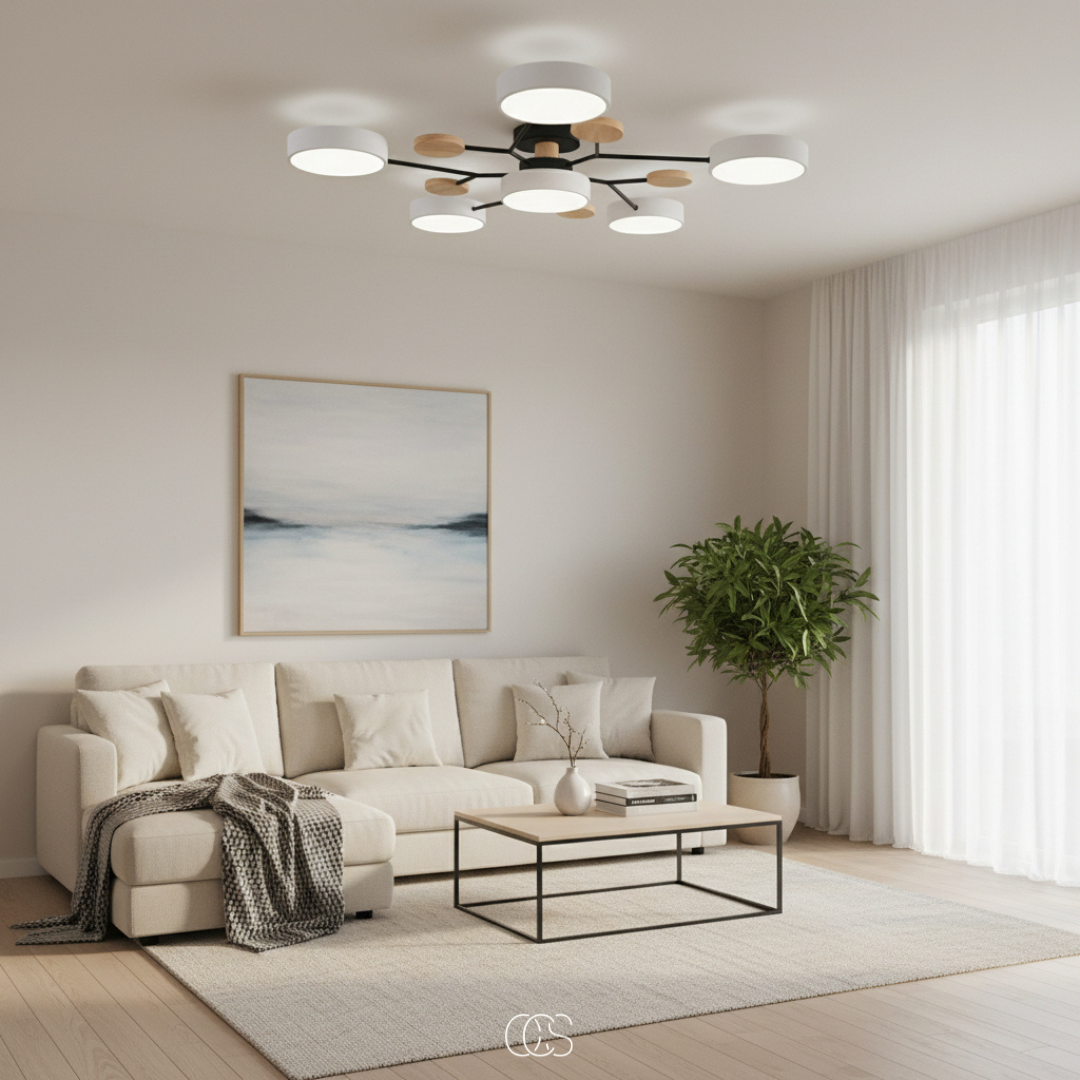 Round Multi-Light LED Ceiling Fixture – Metal Flush Mount Lamp with Integrated Bulbs, Even Ambient Lighting for Living Room, Dining Room | Thomler