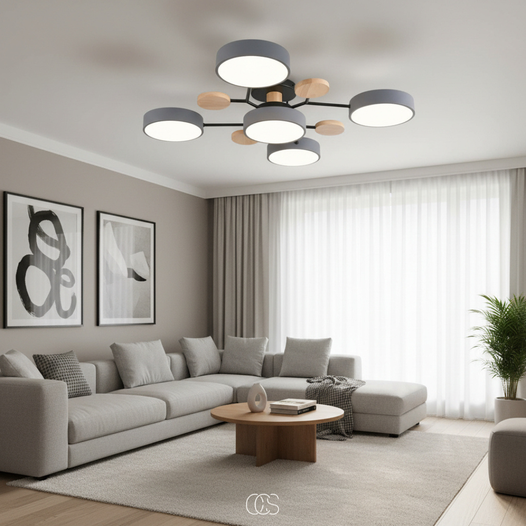 Round Multi-Light LED Ceiling Fixture – Metal Flush Mount Lamp with Integrated Bulbs, Even Ambient Lighting for Living Room, Dining Room | Thomler