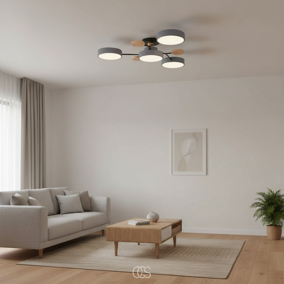 Round Multi-Light LED Ceiling Fixture – Metal Flush Mount Lamp with Integrated Bulbs, Even Ambient Lighting for Living Room, Dining Room | Thomler