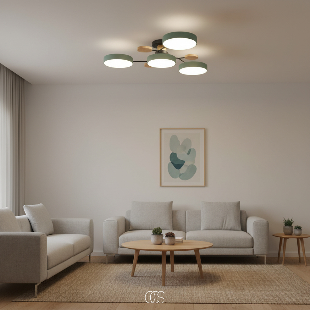 Round Multi-Light LED Ceiling Fixture – Metal Flush Mount Lamp with Integrated Bulbs, Even Ambient Lighting for Living Room, Dining Room | Thomler