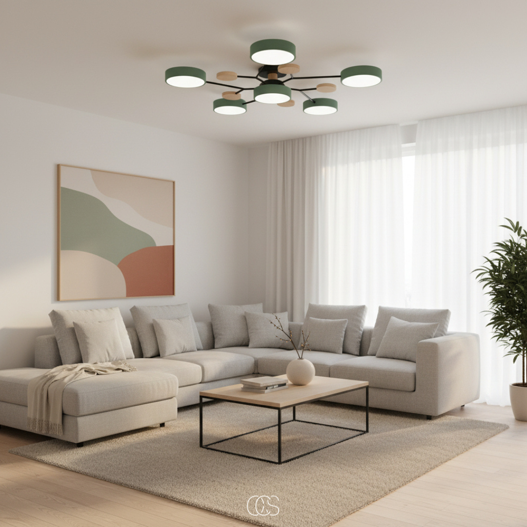 Round Multi-Light LED Ceiling Fixture – Metal Flush Mount Lamp with Integrated Bulbs, Even Ambient Lighting for Living Room, Dining Room | Thomler