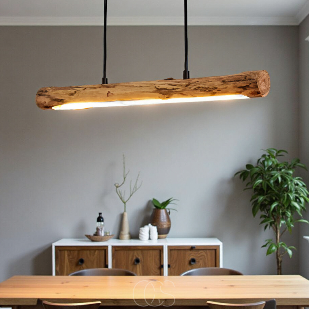 Pendant Light Wood 80.0 cm Natural Dining Table Dimmable LED Kitchen Island Hanging Ceiling Light Adjustable Height | Thomler