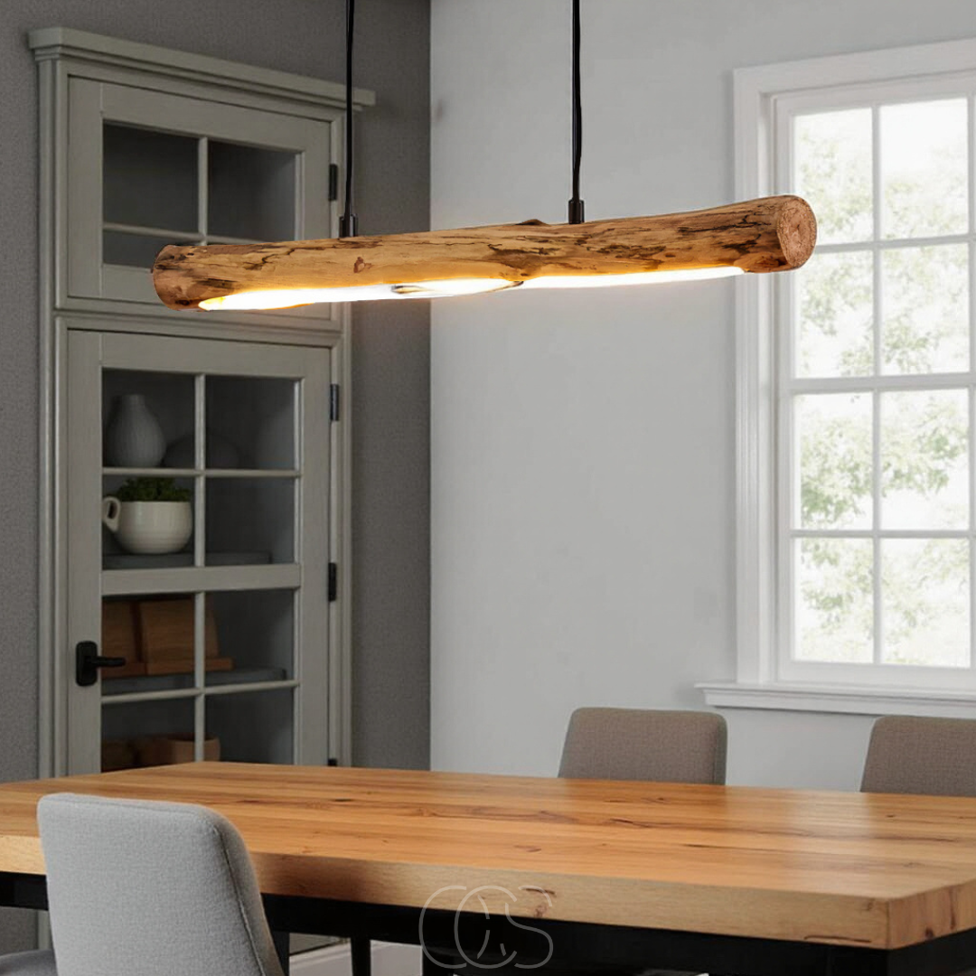 Pendant Light Wood 80.0 cm Natural Dining Table Dimmable LED Kitchen Island Hanging Ceiling Light Adjustable Height | Thomler