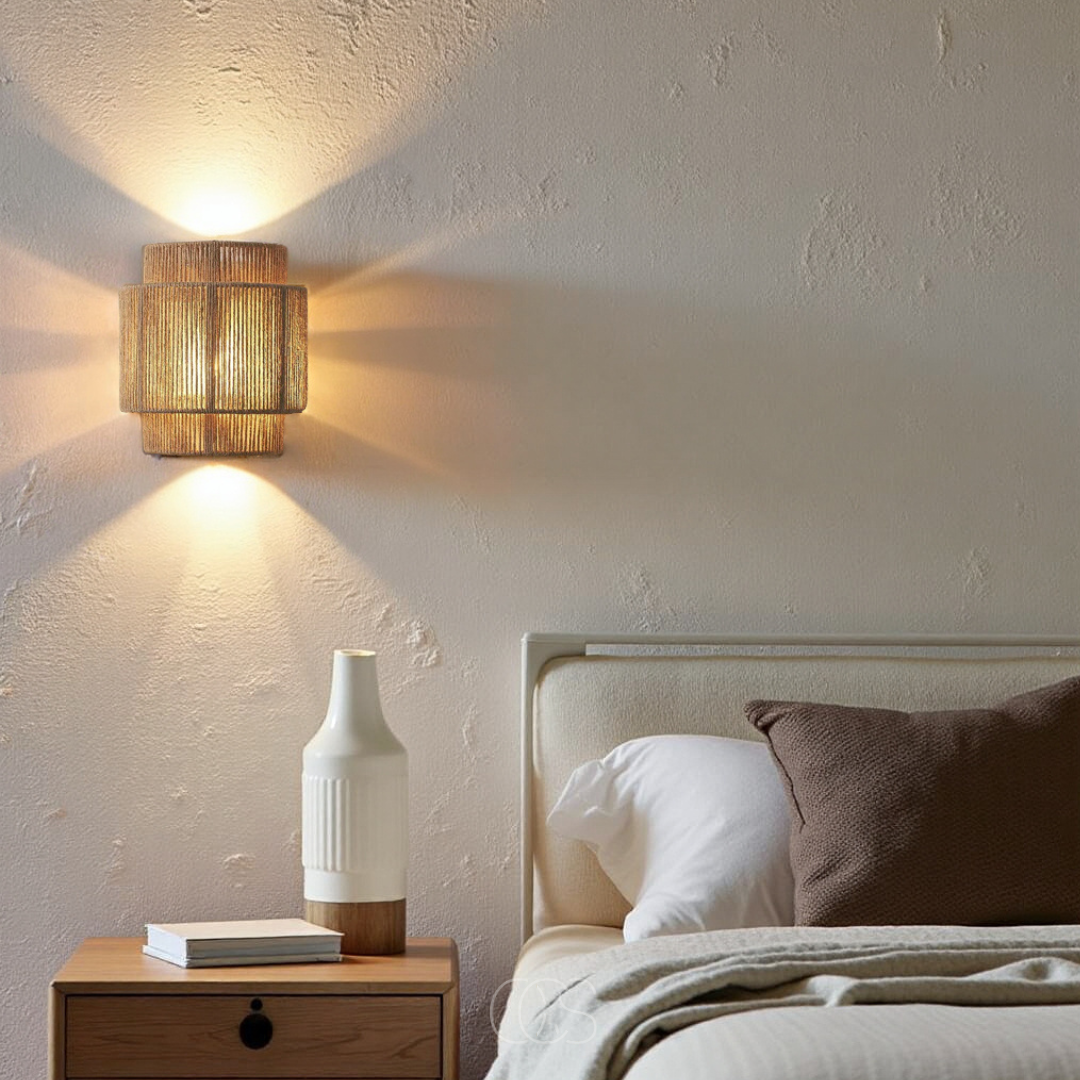 Wall Lamp Rattan 25.0 cm Boho Ambient Bedroom Living Room Decorative Lighting | Thomler
